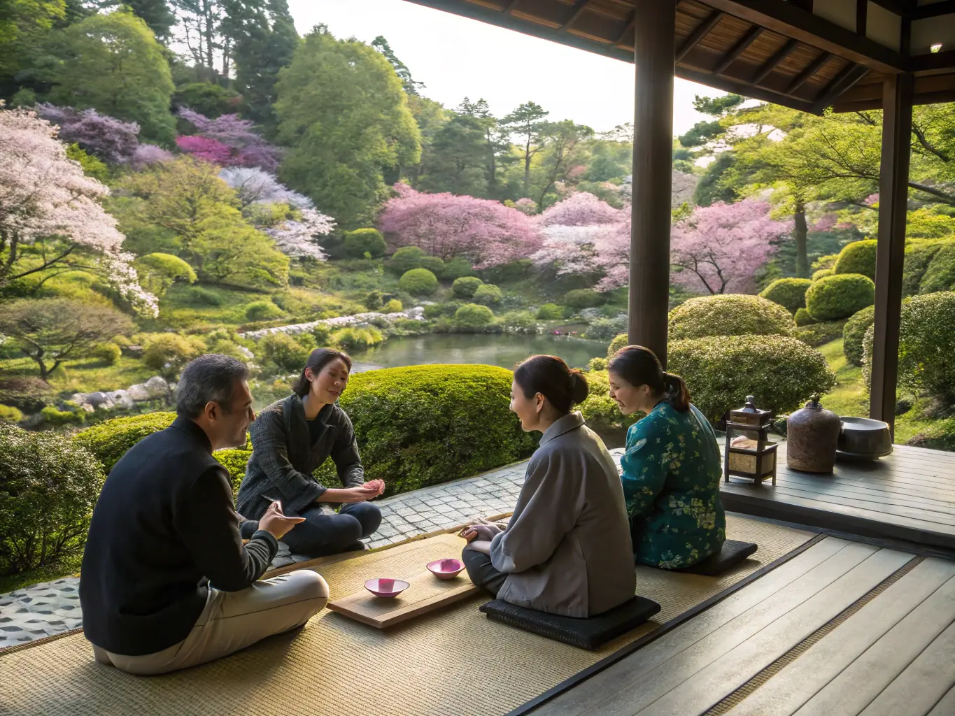 An image of a person experiencing Japanese culture, such as participating in a tea ceremony or visiting a traditional garden, to represent the cultural insights and lifestyle benefits of working in Japan.