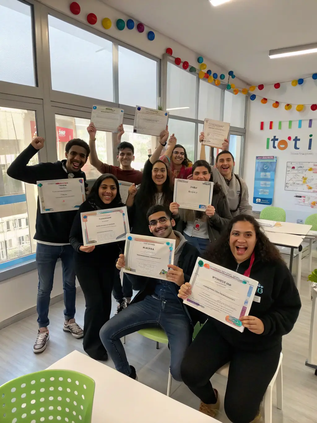 A photo of a group of Stallion Lanka trainees celebrating their graduation, holding certificates and smiling, symbolizing their successful completion of the training program.