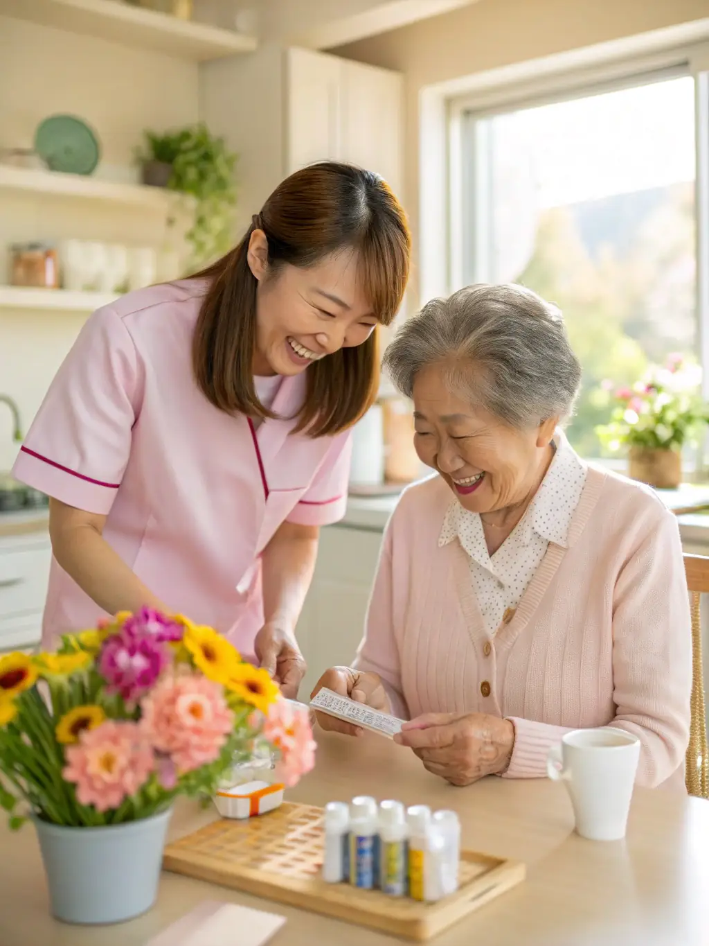 A nurse in a Japanese hospital, assisting a patient with care, representing the healthcare job placements Stallion Lanka provides.