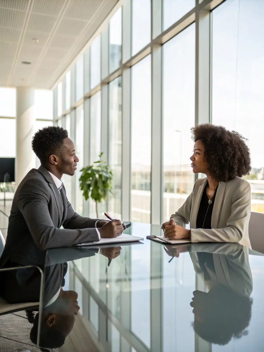 A photo of a Stallion Lanka instructor conducting a mock interview session with a trainee, simulating a real-world job interview scenario.